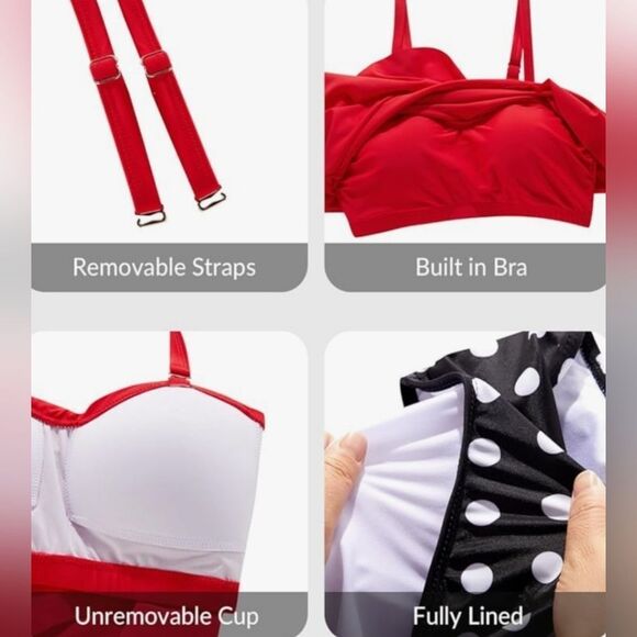 ⏭️NWT Red & Black w/White Polka Dot Retro Style Bikini Set Medium - Picture 2 of 13